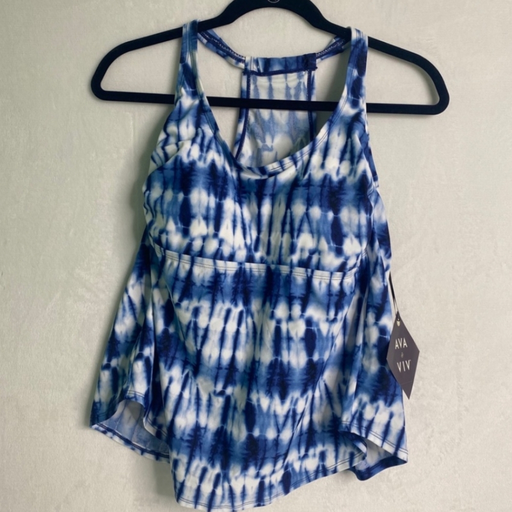 NWT Ava & Viv slit back tie dye swim tankini 14W
